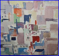 Vintage LEIGHTON CRAM'Cubist Dissection Abstract' CITYSCAPE Painting LISTED