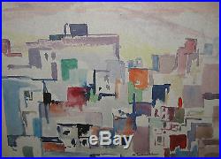 Vintage LEIGHTON CRAM'Cubist Dissection Abstract' CITYSCAPE Painting LISTED