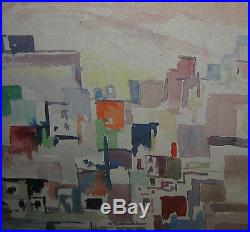 Vintage LEIGHTON CRAM'Cubist Dissection Abstract' CITYSCAPE Painting LISTED