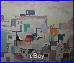 Vintage LEIGHTON CRAM'Cubist Dissection Abstract' CITYSCAPE Painting LISTED