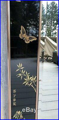 Vintage La Barge Large Asian Style Reverse Painted Glass Mirror Signed, 1991