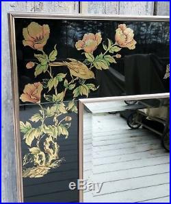 Vintage La Barge Large Asian Style Reverse Painted Glass Mirror Signed, 1991