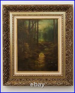 Vintage Landscape Forest Painting Signed Lengenfelder Ornate Frame 21.25 x 18