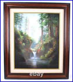 Vintage Landscape Jungle Waterfall Oil Painting On Canvas Signed Wanda Illegible
