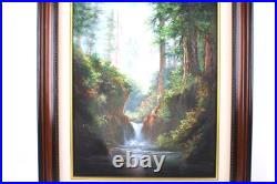Vintage Landscape Jungle Waterfall Oil Painting On Canvas Signed Wanda Illegible