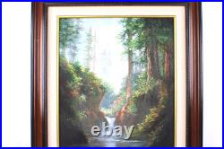 Vintage Landscape Jungle Waterfall Oil Painting On Canvas Signed Wanda Illegible