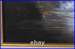 Vintage Landscape Jungle Waterfall Oil Painting On Canvas Signed Wanda Illegible