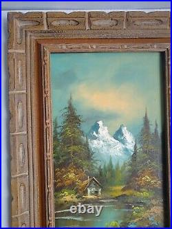 Vintage Landscape Mountain Cabin Lake Painting Signed G WhiTman Framed 25x40