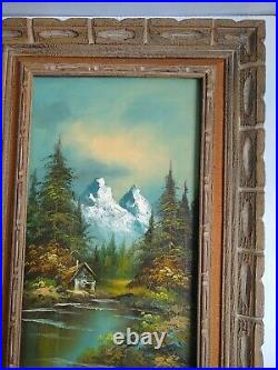 Vintage Landscape Mountain Cabin Lake Painting Signed G WhiTman Framed 25x40