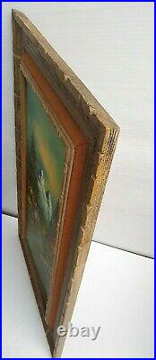 Vintage Landscape Mountain Cabin Lake Painting Signed G WhiTman Framed 25x40