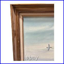 Vintage Landscape Oil Painting Ducks In Flight Signed by Billing Framed 43x 30