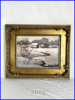 Vintage Landscape Oil Painting Winter Farmhouse Signed by Norma S Forsberg
