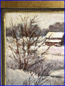Vintage Landscape Oil Painting Winter Farmhouse Signed by Norma S Forsberg