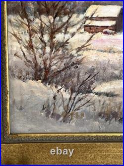 Vintage Landscape Oil Painting Winter Farmhouse Signed by Norma S Forsberg