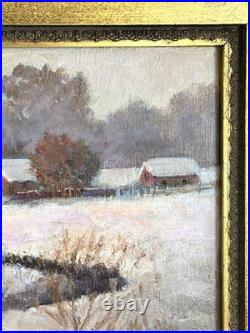 Vintage Landscape Oil Painting Winter Farmhouse Signed by Norma S Forsberg