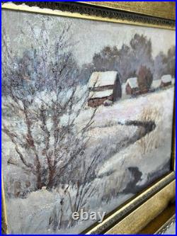 Vintage Landscape Oil Painting Winter Farmhouse Signed by Norma S Forsberg