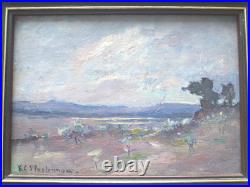 Vintage Landscape Painting Impressionist Artist Signed CALIFORNIA OIL on Board