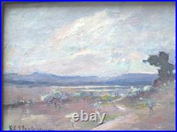 Vintage Landscape Painting Impressionist Artist Signed CALIFORNIA OIL on Board