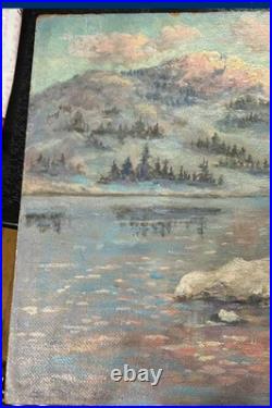 Vintage Landscape Painting Oil On Board 24x15 Signed