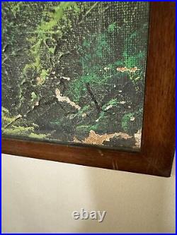 Vintage Landscape Painting with Mountain and Cabin Scene Signed