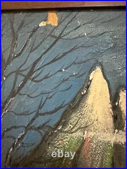 Vintage Landscape Painting with Mountain and Cabin Scene Signed