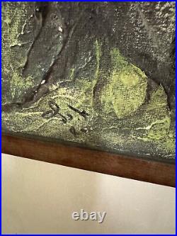 Vintage Landscape Painting with Mountain and Cabin Scene Signed
