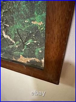 Vintage Landscape Painting with Mountain and Cabin Scene Signed