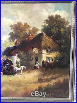 Vintage Large GL Cameron Ecuador Artist Signed Landscape Oil Painting Swan Inn