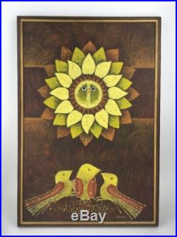 Vintage Large Mid Century M. Morales Signed Birds & Sun Modernist Painting