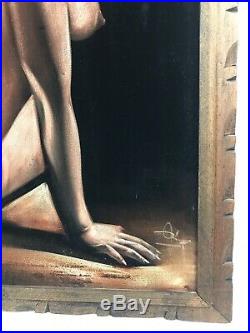 Vintage Large Nude Woman Beautiful Lady Velvet Painting Signed Framed MCM ORTIZ