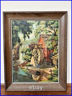 Vintage Large Oil Canvas Painting The Olde Mill Stream Signed 29x23x2/24x18