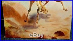 Vintage Large Oil On Canvas Cowboy Painting 30x36 Bucking Bronco Signed & Dated