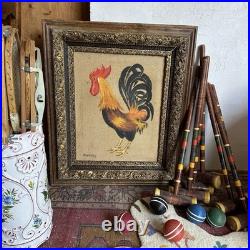 Vintage Large Painting Rooster Original Signed W Ornate Frame