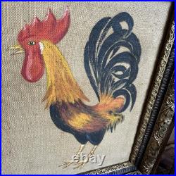 Vintage Large Painting Rooster Original Signed W Ornate Frame