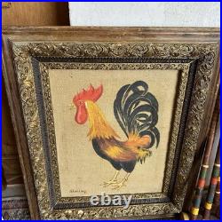 Vintage Large Painting Rooster Original Signed W Ornate Frame
