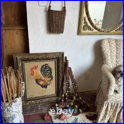 Vintage Large Painting Rooster Original Signed W Ornate Frame