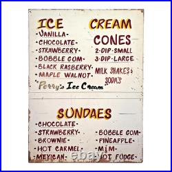 Vintage Large Perry's Ice Cream Hand Painted Wooden Menu Board Advertising Sign