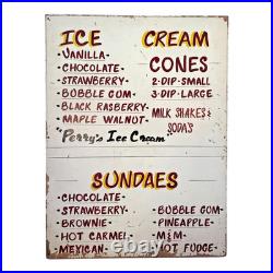 Vintage Large Perry's Ice Cream Hand Painted Wooden Menu Board Advertising Sign
