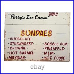 Vintage Large Perry's Ice Cream Hand Painted Wooden Menu Board Advertising Sign