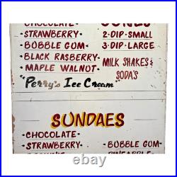 Vintage Large Perry's Ice Cream Hand Painted Wooden Menu Board Advertising Sign