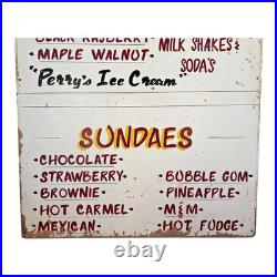 Vintage Large Perry's Ice Cream Hand Painted Wooden Menu Board Advertising Sign