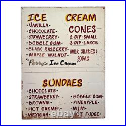 Vintage Large Perry's Ice Cream Hand Painted Wooden Menu Board Advertising Sign