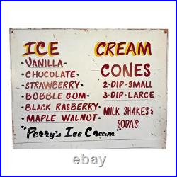 Vintage Large Perry's Ice Cream Hand Painted Wooden Menu Board Advertising Sign