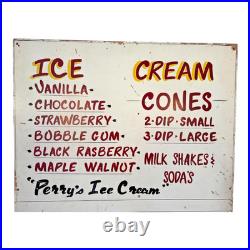 Vintage Large Perry's Ice Cream Hand Painted Wooden Menu Board Advertising Sign