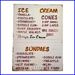 Vintage Large Perry's Ice Cream Hand Painted Wooden Menu Board Advertising Sign