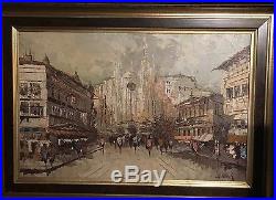Vintage Large oil on canvas painting Approx 44 X 33 Signed. Cityscape