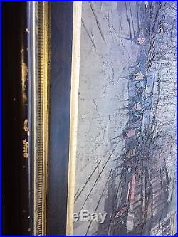Vintage Large oil on canvas painting Approx 44 X 33 Signed. Cityscape
