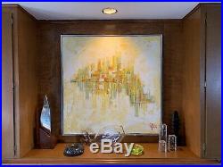 Vintage Lee Reynolds CITYSCAPE ABSTRACT Oil Painting Mid Century Modern