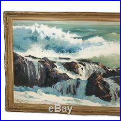 Vintage Leonard Borman California Seascape 51X35 Oil Painting Listed Artist
