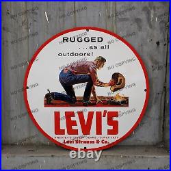 Vintage Levi's Strauss Co Paints Porcelain Rugged Service Station Gas Pump Sign